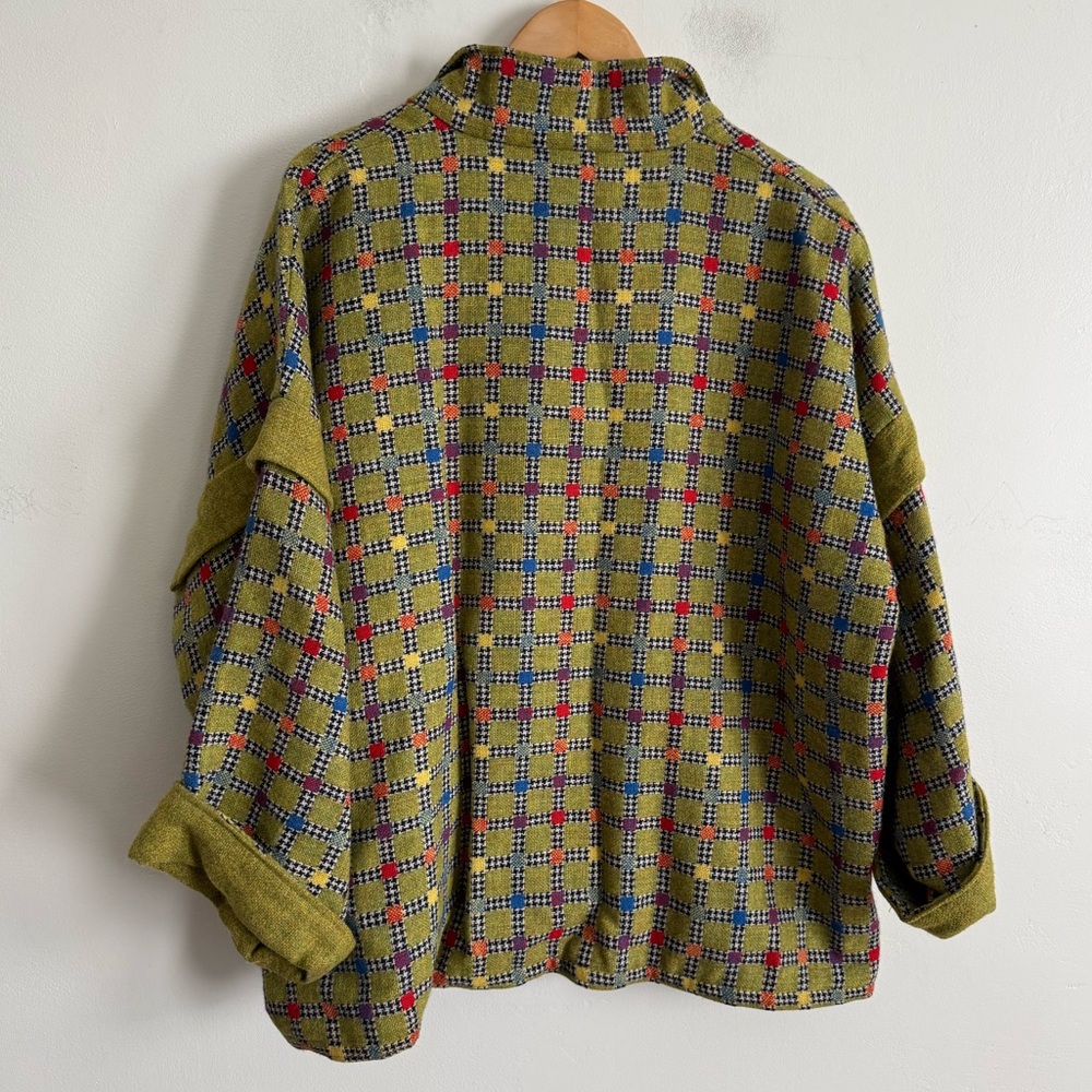 Ragamuffin Diffusion Wool Jacket Made in Scotland Green Plaid Artsy Button Front - Picture 7 of 7